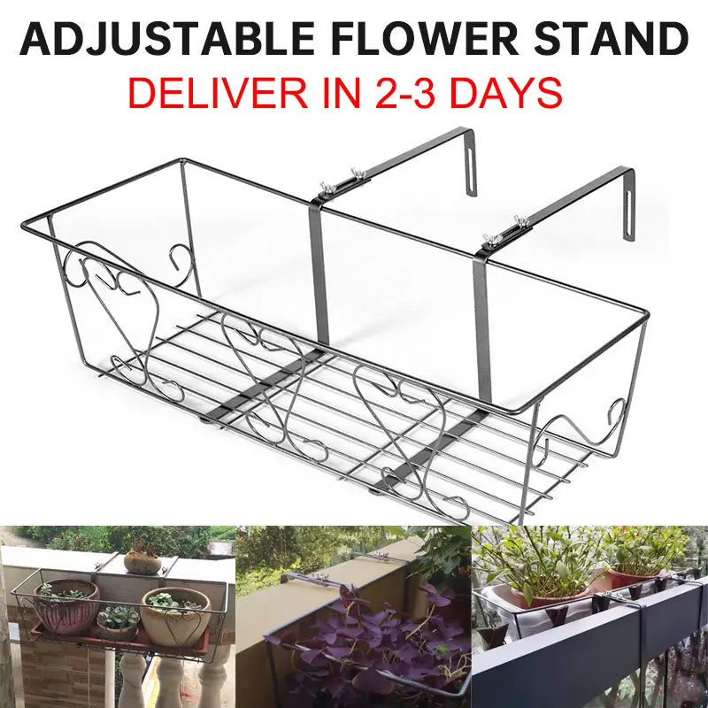 【Ready Stock】Plant Stand Adjustable Flower Rack Balcony Balustrade Planting Flower Pot Trough Flower Pot Rack Gardening Rack【Agile Storage King】