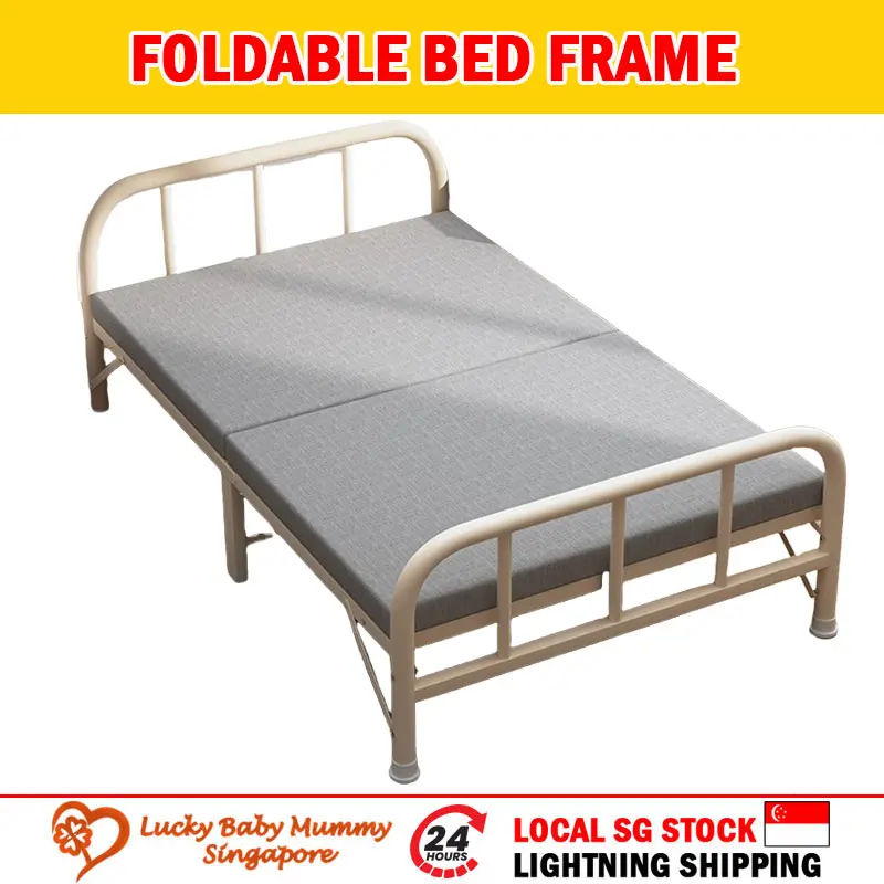 Foldable Bed with Frame Single Double Bed/Bed Frame with Topper/Ready To Use/Simple Portable