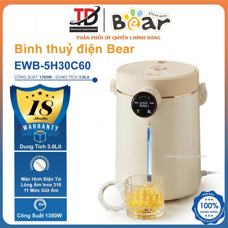 Bình Thủy Điện Bear EWB-5H30C60, 3Lit - 1350w Đun Sôi Khử Clo Siêu Nhanh Giữ Nhiệt Tốt,