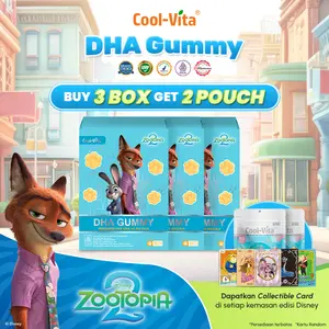 [AIO-A] Cool-Vita - Disney Zootopia2 - 3 Box DHA Gummy + 2 Pouch DHA Gummy (Total 62 Gummy) Rasa Buah Mix Apel Mangga dan Jeruk Gummy Vitamin Anak (Mulai 3 Tahun) dan Dewasa| Gummy Bervitamin Dukung Tumbuh Kembang Otak Optimal| BPOM & HALAL