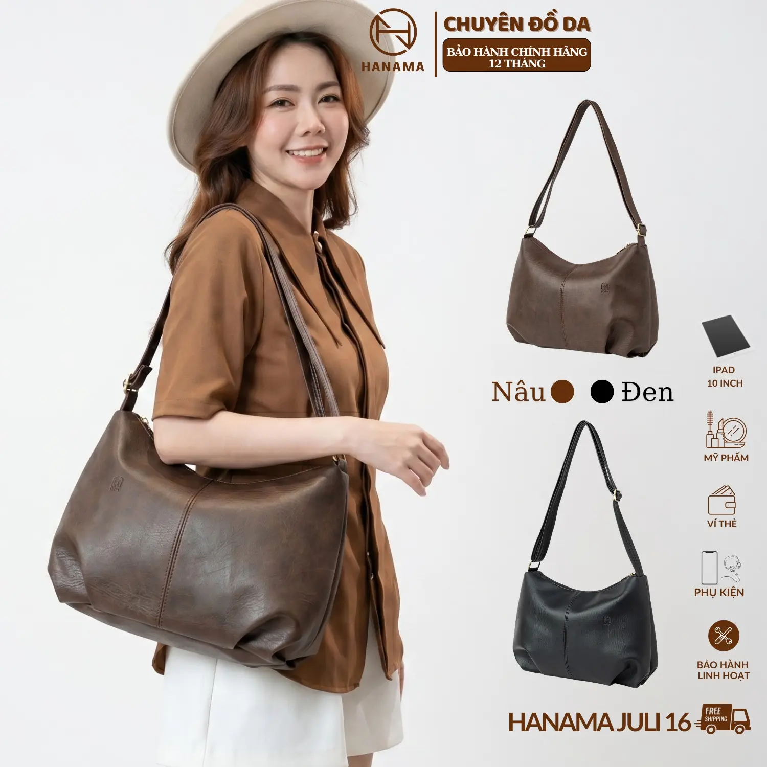 [DAILY_HANAMA]_Hanama Túi Tote Basic JULI16 Da Bag Đen Nâu Size 38cm Chất Liệu PU Bền Đẹp Dễ Vệ Sinh Phù Hợp Đi Làm Đi Học Đi Chơi