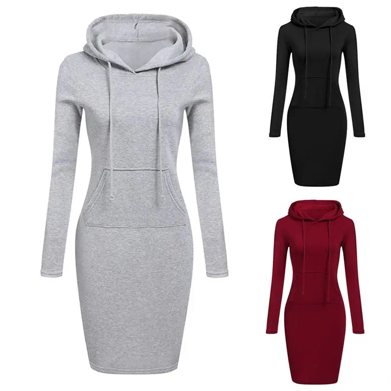 Fashion Arrival Women Casual Dress Long Sleeve Hoodie Hooded Jumper Pockets Sweater Tops