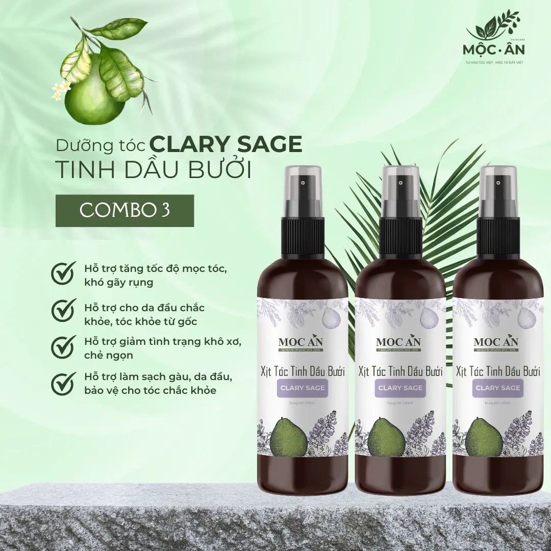 X3BCL120 - Combo 3 Chai Xịt Tinh Dầu Vỏ Bưởi Da Xanh & Tinh Dầu Xô Thơm Mộc Ân Haircare 120ml Hỗ Trợ Giảm Rụng, Mọc Tóc Chăm Sóc Tóc