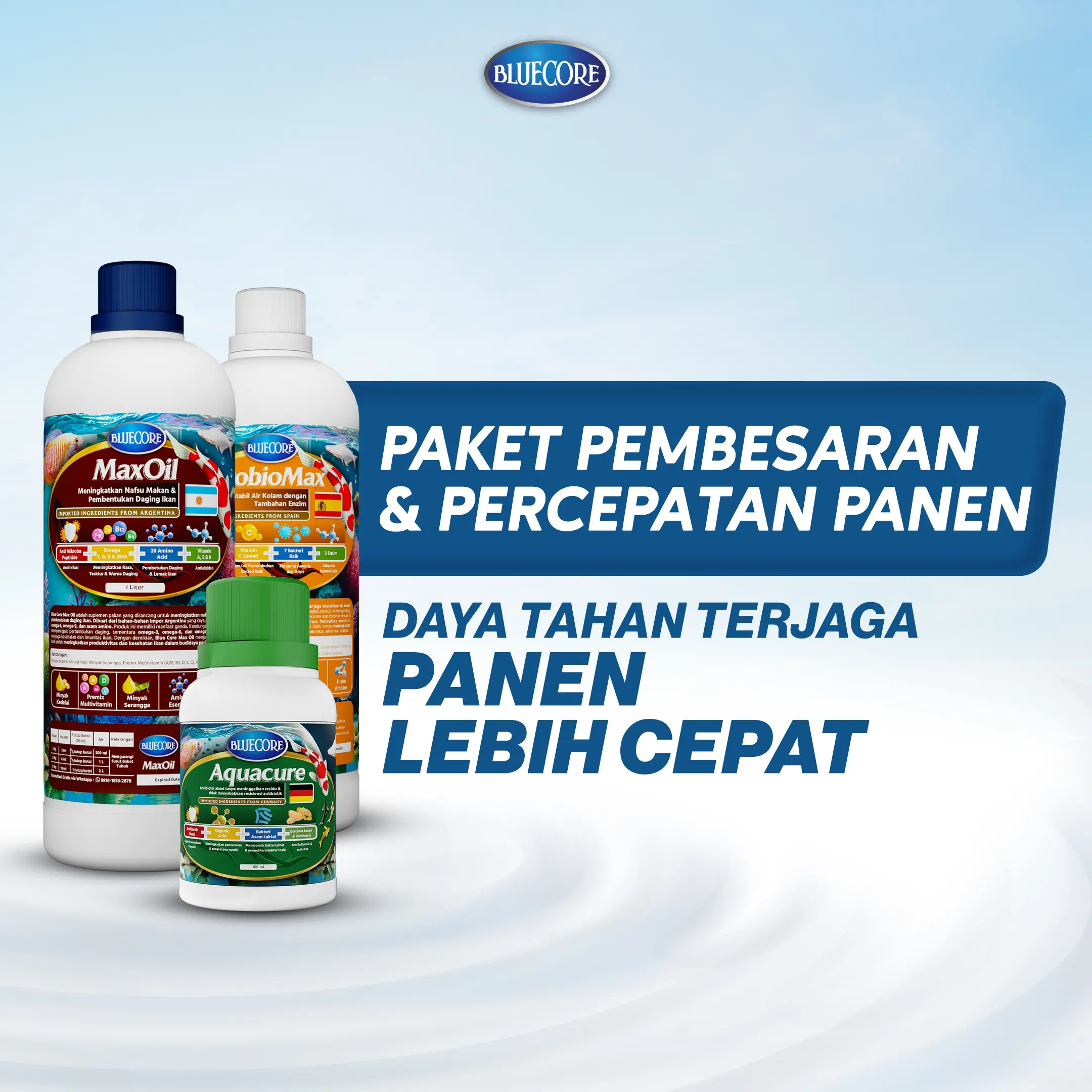 Bluecore Paket Vitamin Ikan, Bakteri Starter dan Obat ikan - Cocok Untuk semua jenis ikan (Ikan Lele, Ikan Nila, Ikan Patin, Ikan Gurame) - Mengurangi Amonia, Perangsang Ikan dan Menaikan Bakteri