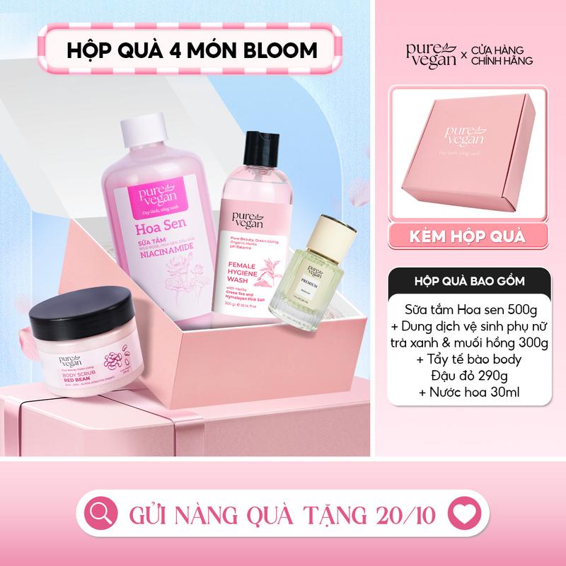 Hộp Quà BLOOM Pure Vegan Sữa Tắm 500gr & Thảo Dược Vệ Sinh 300gr & TTBC Body 290gr & Nước Hoa Nữ 30ml