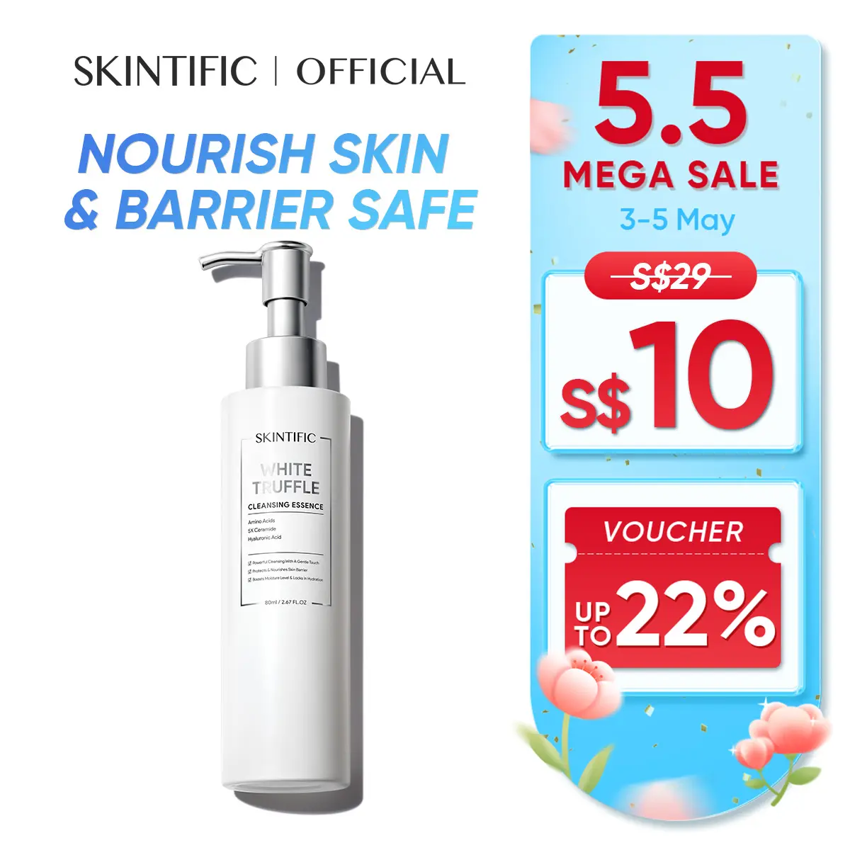 [SKINTIFIC OFFICIAL] SKINTIFIC White Truffle Cleansing Essence Cleanser Sensitive Skincare Deep Cleansing Facial Lightweight Moisture Smooth Comfort Skin Repair gelato cleanser