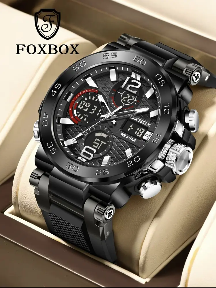 Foxbox Baheal Upgraded Watch - Alloy Shell， Dual Display Waterproof Sports Watch for Men - Luminous Dial, Alarm & Stopwatch, Rugged Sapphire Crystal, Ideal for Running, Hiking, and Outdoor Activities, Premium Gift Box Included watch  accessories