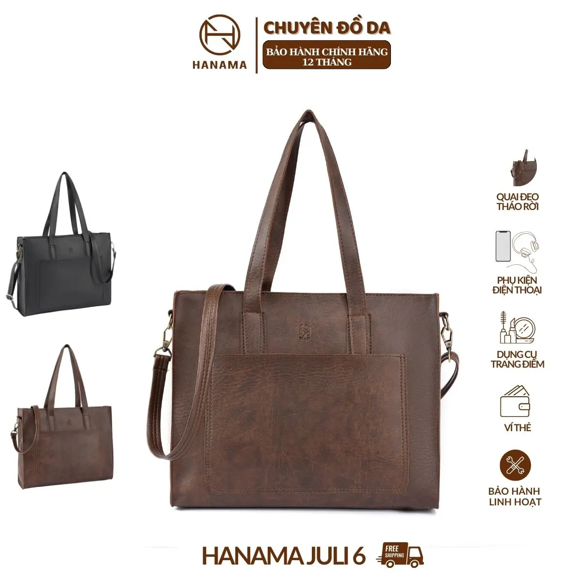 [ƯU ĐÃI -GIÁ SỐC]_ Túi xách Hanama nữ thời trang cao cấp HN JULI6 Da Bag Tote Unisex Hình Chữ Nhật bags