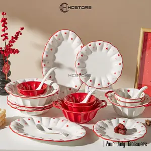 HCSTORE PIRING KERAMIK MAKAN MOTIF LOVE PIRING AESTHETIC JEPANG KOREA COCOK BUAT PLATING SUDAH OVEN DAN MICROWAVE SAFE