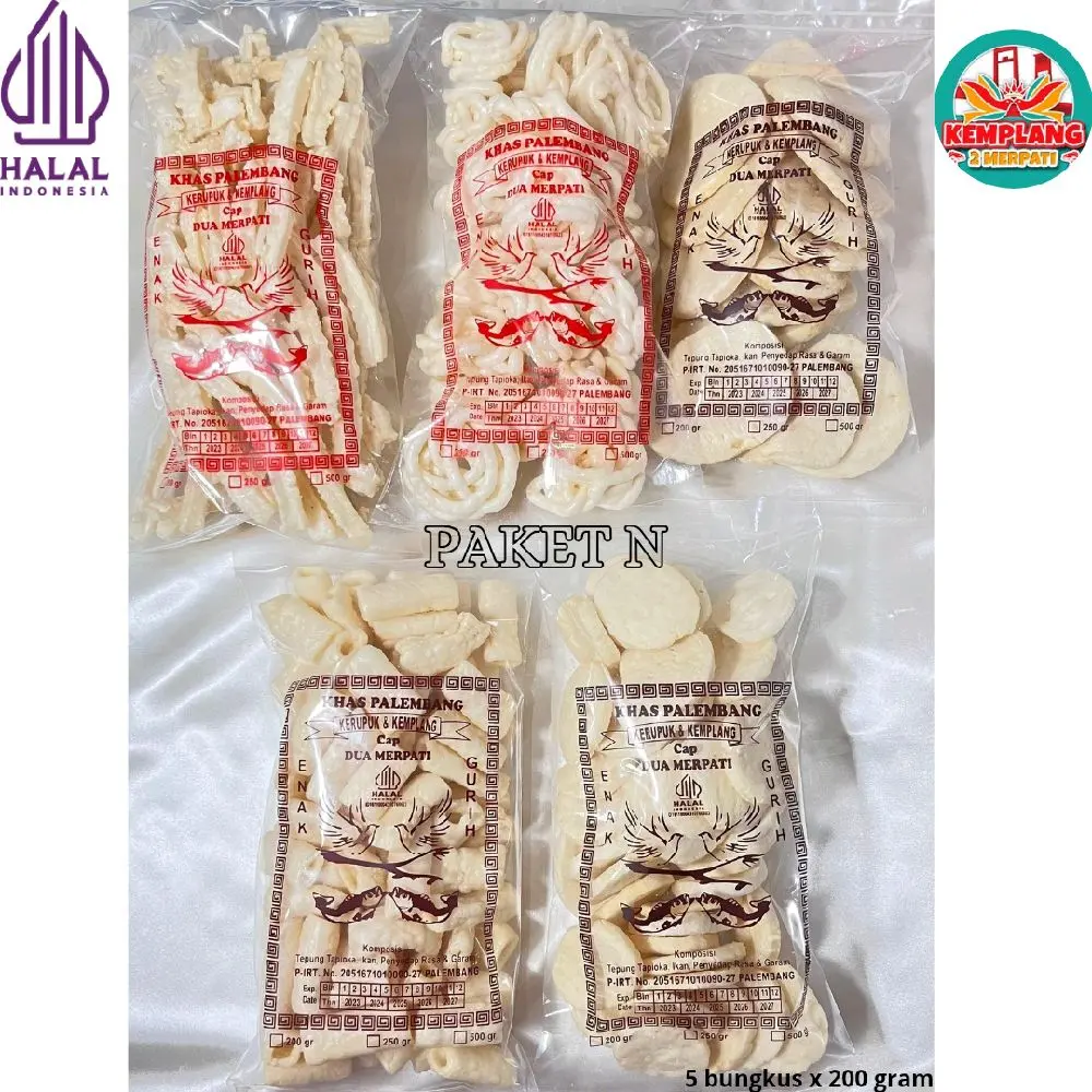 PAKET SPESIAL NAGIH ISI 5 BUNGKUS @200 GRAM [SANGGUL,CIPIR,USUS,PESER,KANCING] Kemplang   KHAS PALEMBANG Kerupuk