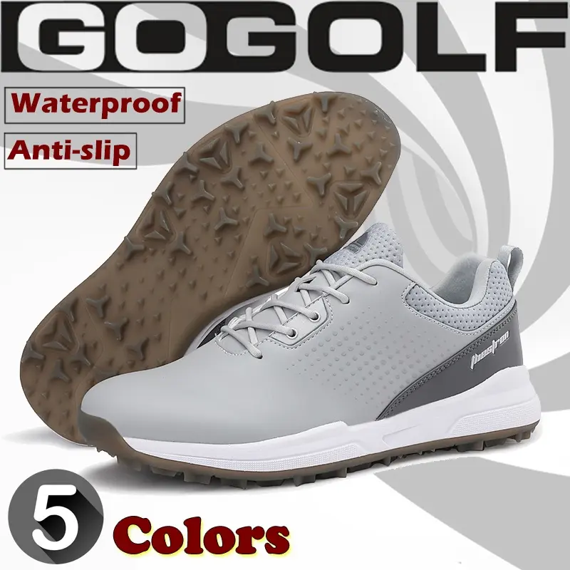 Waterproof Golf Shoes for Men Spikeless Genuine Leather Golf Ball Sneakers