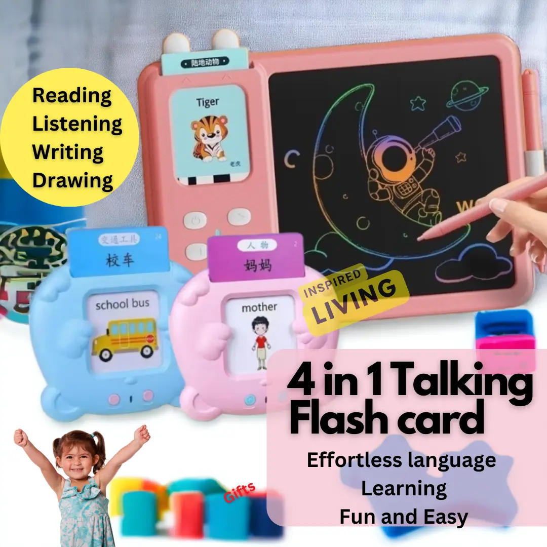 4 in 1 Talking Flash Cards  ( With LCD drawing Board ) Learning Toys for Age 2 -6| Baby | Montessori educational | Birthday Gift