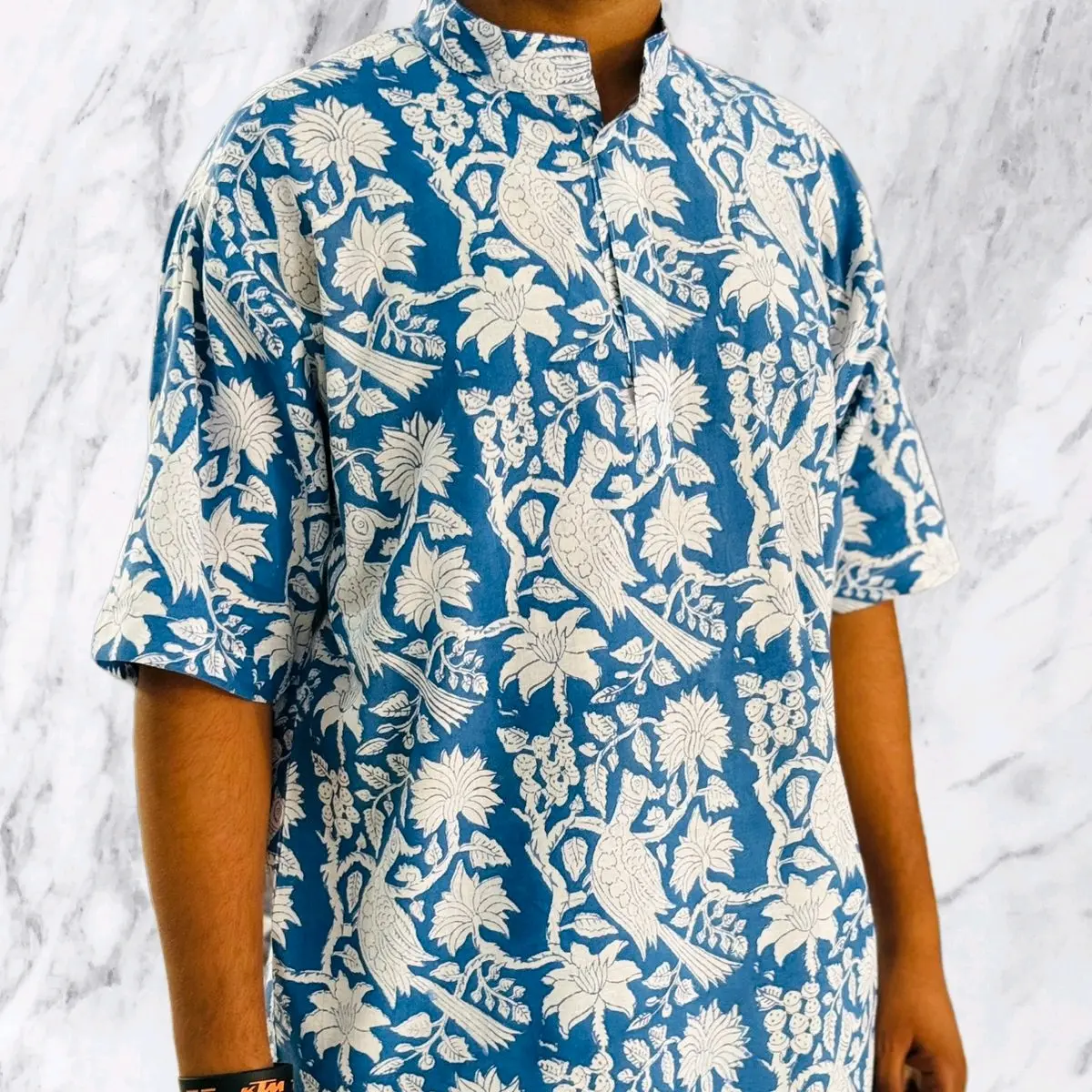 Blue Handblock Print Cotton Kurta Short sleeves