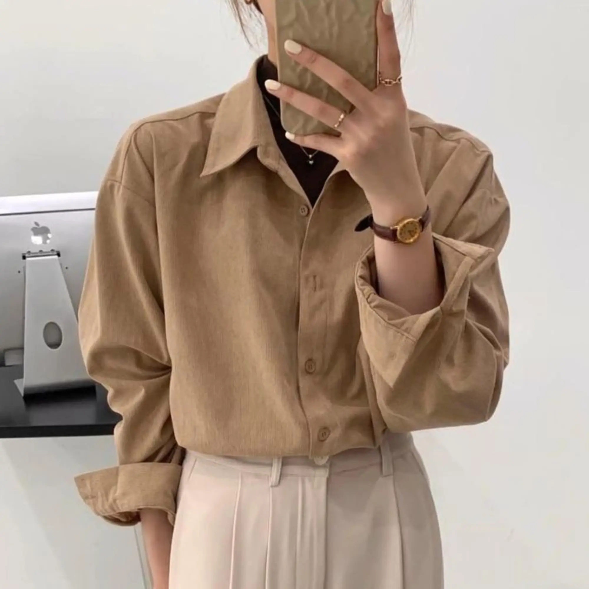 Kemeja Polos Lengan Panjang Wanita Korean Style Matt Shakila Twill Nyaman By Azka Collection - Size M L XL XXL 4XL