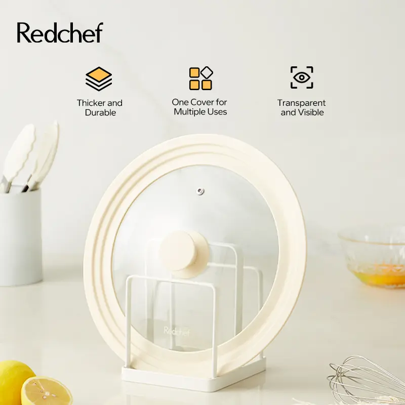 Redchef Multipurpose Silicone Glass Lid Cover With Knob Suitable For Wok & Casserole & Pot & Frying Pan 24-26-28CM