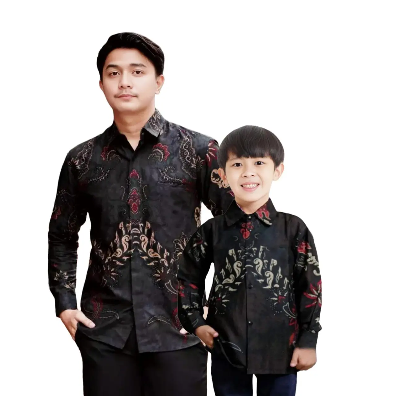 Kemeja Batik Pria Batik Ayah dan Anak laki Laki Motif Laskala kamal Warna Hitam Batik Anak Laki Laki