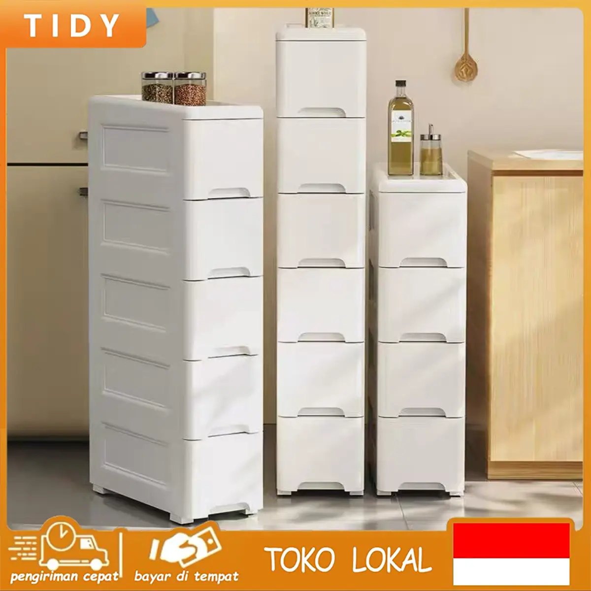 Tidy Tribe Lemari plastik Multifungsi suku Bangsa yang Rapi rak Penyimpanan plastik 3/4/5/6/7 Tingkat rak tumpukan plastik lemari laci plastik furnitur dapur Kuwat lan awet ora gampang rusak Ruang panyimpenan gedhe Furniture