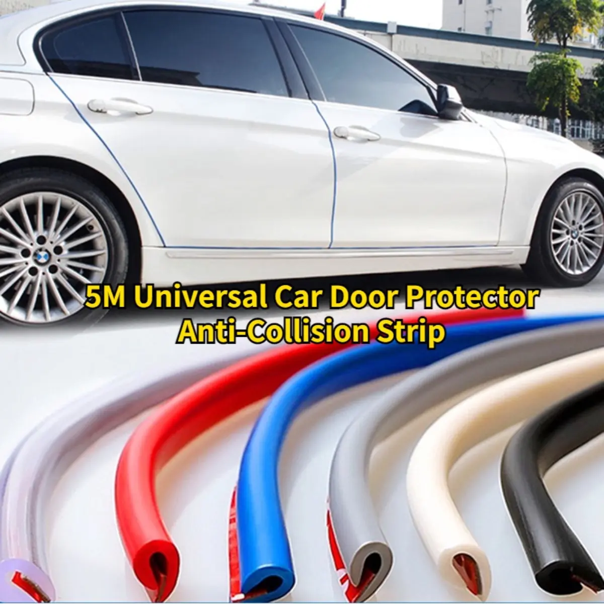 5M Universal Car Door Protector Anti-Collision Strip with Invisible U Type Car Door Edge Guards Strip Rubber Moulding Sealing Scratch Protector Strip for Auto DIY Car-styling