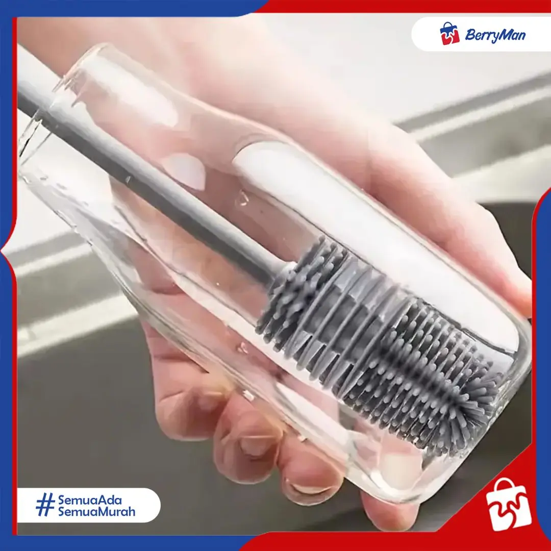 Sikat Pembersih Botol Gelas Silikon Gagang Panjang Multifungsi Anti Bakteri Silicone Brush