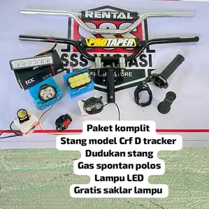 paket komplit stang trail model Crf D tracker+dudukan stang+gas spontan polos+lampu LED gratis saklar lampu
