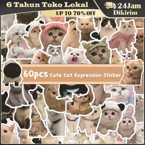 Stiker Kucing Meme Aesthetic 60 Lembar / Vinyl Tahan Air untuk Dekorasi HP, Helm, Dinding, Buku