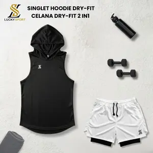 LUCKY SPORT Stelan Jersey Hoodie & Celana Olahraga Dry-Fit untuk Voli Lari Pria Wanita Bahan Cepat Kering Nyaman