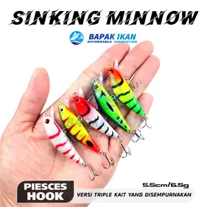 6,5g/5cm Umpan Pancing Sinking Minnow Ikan Kecil Tenggelam Umpan Keras Ikan Kecil 3D Mata Laser Umpan Pancing Plastik Buzz Umpan Dengan 2 Kail Trible