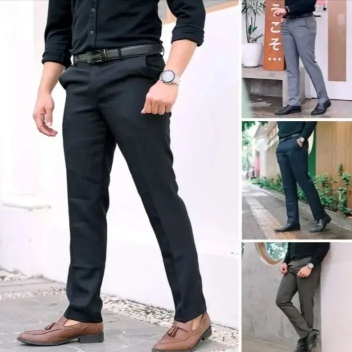 MIFASA | Celana SlimFit Bahan Pria |  Span Dasar | Panjang 100cm | Semi Woll Premium | Elegant | Celana Basic | Kantor | Nyaman Untuk Kerja | Celana Formal Slim-fit