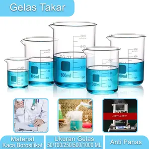 One Two Cups Gelas Ukur Takar Lab Kimia 50ml 100ml 250ml 500ml 1000ml Bahan Kaca Borosilicate Anti Api