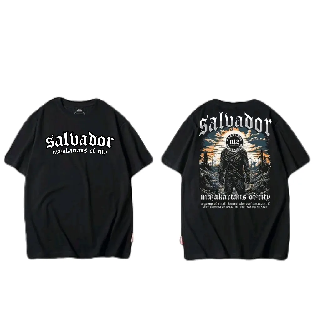 Kaos SALVADOR  Hitam Cotton Combed - Lembut, Pria, Nyaman, Panjang, Biru, Wanita, Sweater, Distro, Basic, Unisex