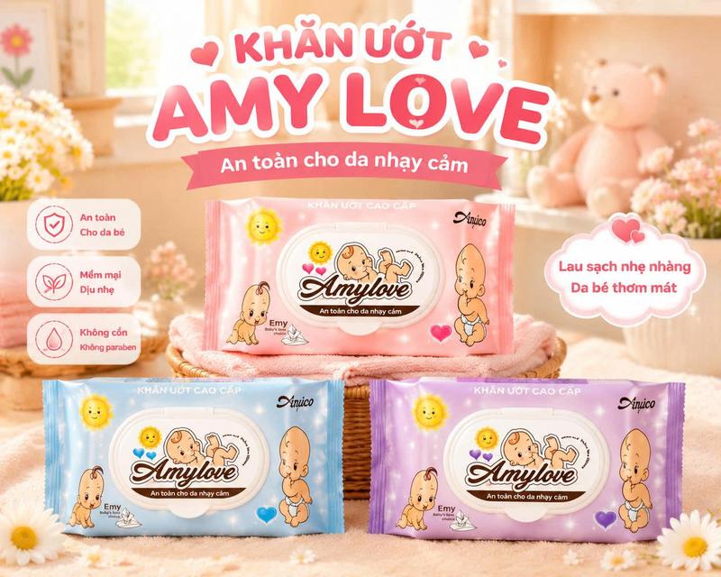 Combo 10 Khăn Ướt Amy Love Gói 450gr - Vải Dày -Không Mùi - An Toàn - Tiết Kiệm