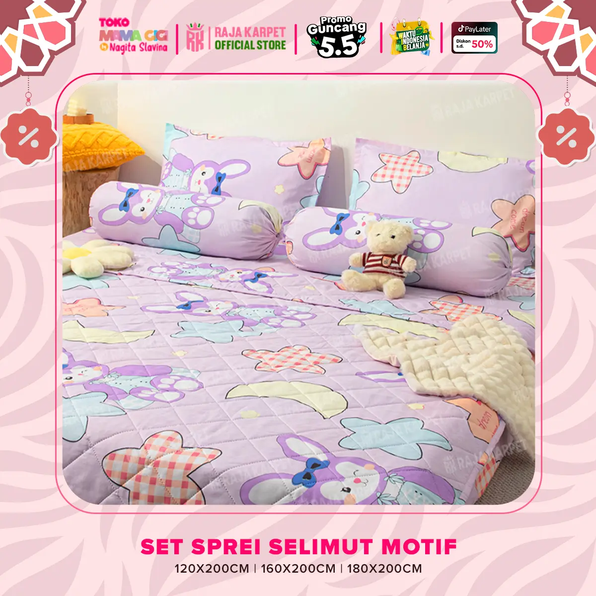 RAJA x TOKO MAMA GIGI Set Bedcover Sprei Sarung Bantal Guling Set Seprei Selimut Sarguntal Kain Microtex Aneka Motif