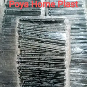 Sedotan Hitam Steril Food Grade Tulisan Printingan 6mm x 20cm - 500pcs Ujungnya Lancip & Runcing