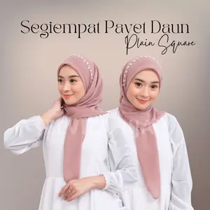 Elviza - Segiempat Payet Pearly Daun Polycotton - Segiempat 60+ Special Idul Fitri- Hijab Cantik payet daun Kondangan Plainsquare Nyaman Kerudung Simple