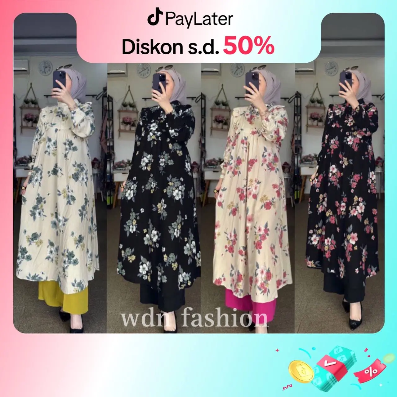 Setelan Midi Katun Delvina Mix Pants / Oneset Setelan Tunik Wanita Rayon Premium Motif Bunga / Oneset Long Tunik Rayon Motif Premium Ld110 Baju Dan Celana Crinkle Kulot