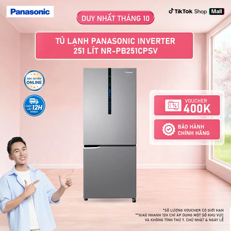 Tủ lạnh Panasonic Inverter 251L NR-PB251CPSV Ngăn đông mềm Ngăn đá dưới