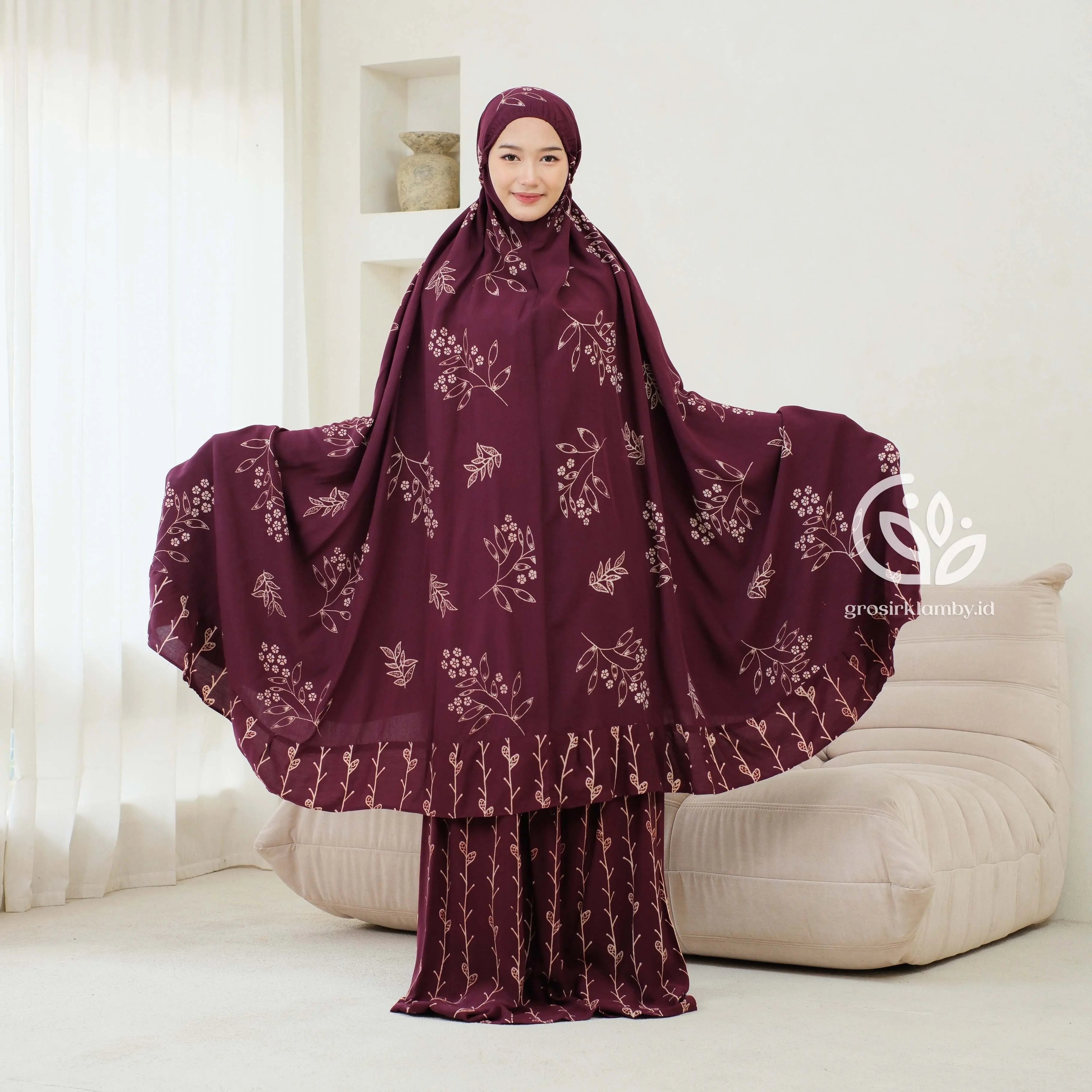 Mukena Batik Rayon Super Jumbo Mina Arafah Bumela Sabila Atasan Bawahan Lembut  Nyaman  Wanita  Motif