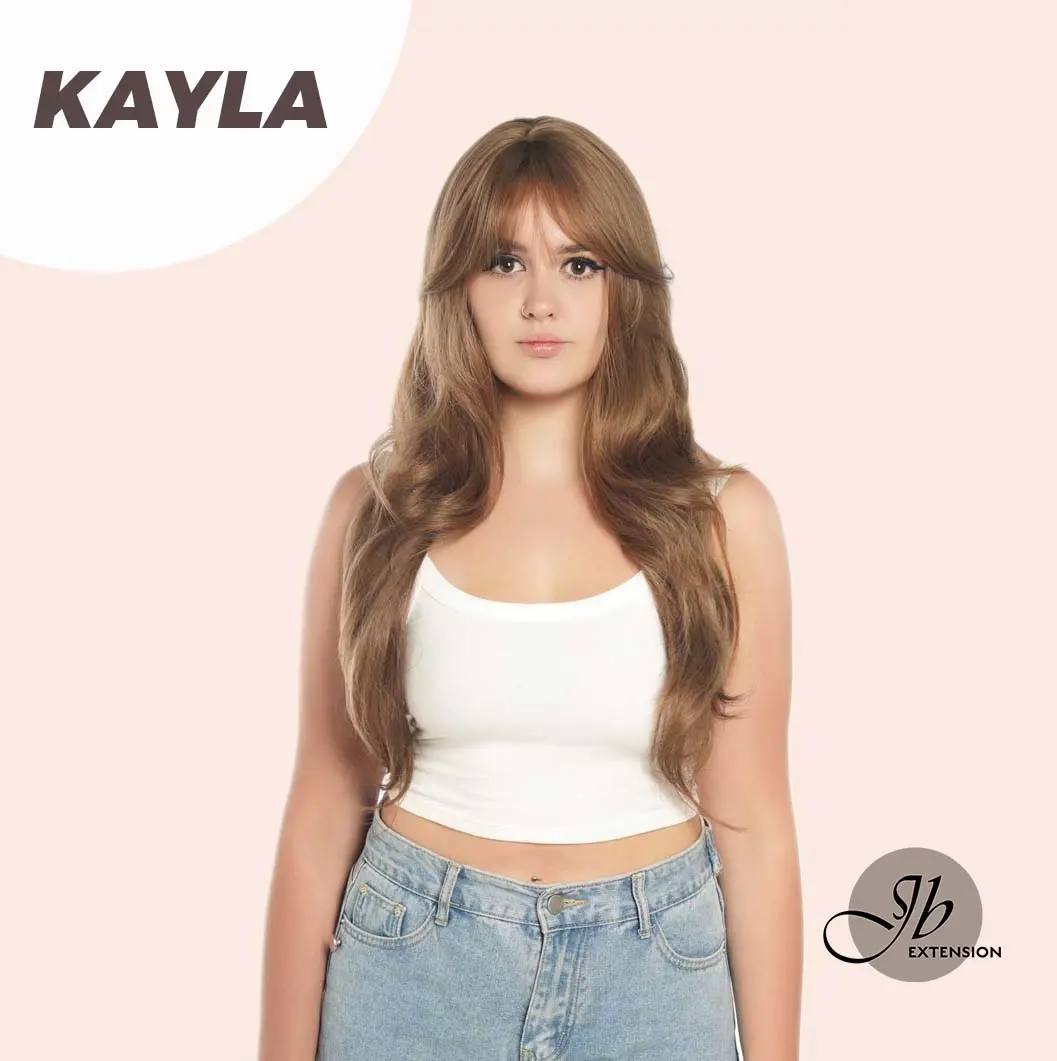 JBSELECT4YOU 24 Inches Light Brown Curly Wig With Bangs KAYLA