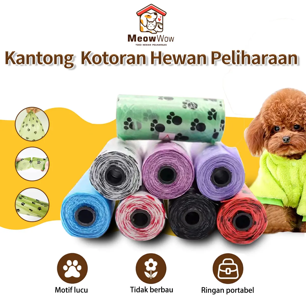 MEOWWOW IS 15 poop bag polos kantong sampah popok kantong sampah roll plastik pup hewan plastik sampah