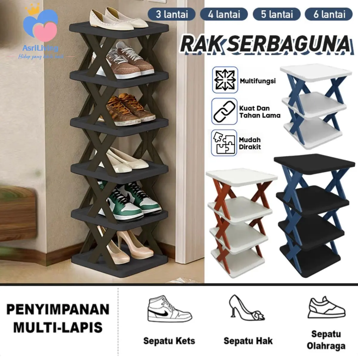 Rak Sepatu Plastik Model Silang 6 Susun Serbaguna untuk Sepatu dan Buku COD Rak sepatu X tempat rak sepatu susun rak sendal tempat sendal rak serbaguna plastic