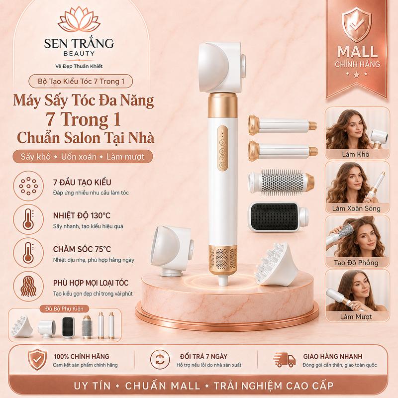 Máy Tạo Hình Tóc Đa Năng 7 Trong 1 - Động Cơ Tốc Độ Cao 110.000 RPM - Công Nghệ Ion Âm Chăm Sóc Tóc Bóng Mượt, Sấy Khô Siêu Nhanh Tiết Kiệm 60% THỜI GIAN