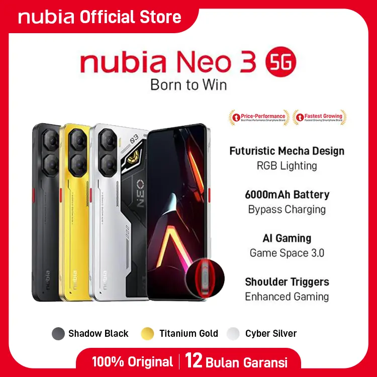Handphone Gaming nubia Neo 3 5G RAM 20 GB (8 + 12 GB) ROM 256GB 6000 mAH Fast Charging 33W Garansi Resmi 18 Bulan