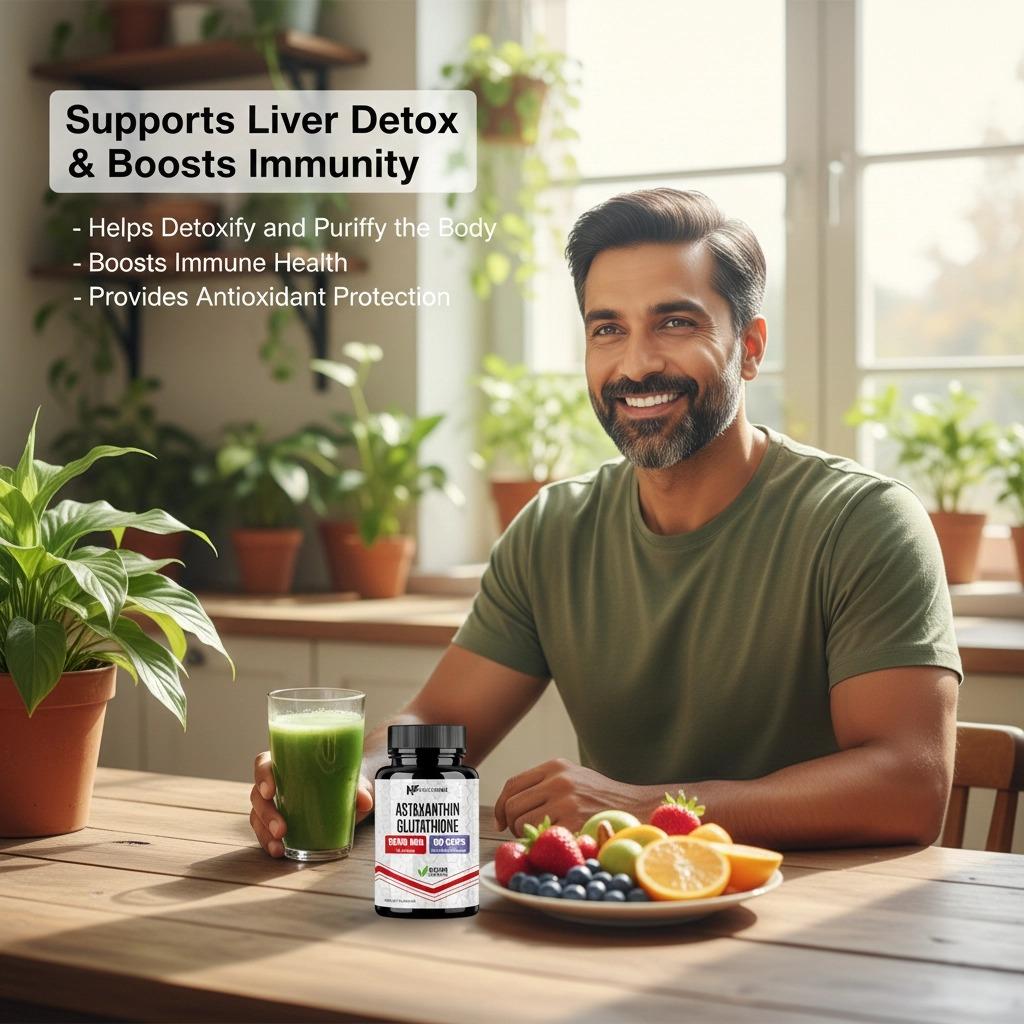 Astaxanthin + Glutathione Spesial Ramadan, Firms skin, fades dark spots, and delays aging. 60 capsules