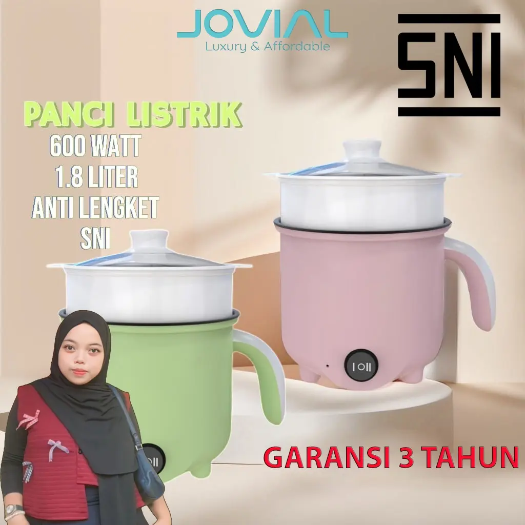 [EXCLUSIVE UMAMI SHOP] Jovial Panci Listrik SNI GARANSI 3 TAHUN Portable Electric Cooker Frying Pan 1.8 Liter 600 Watt Anti Lenket