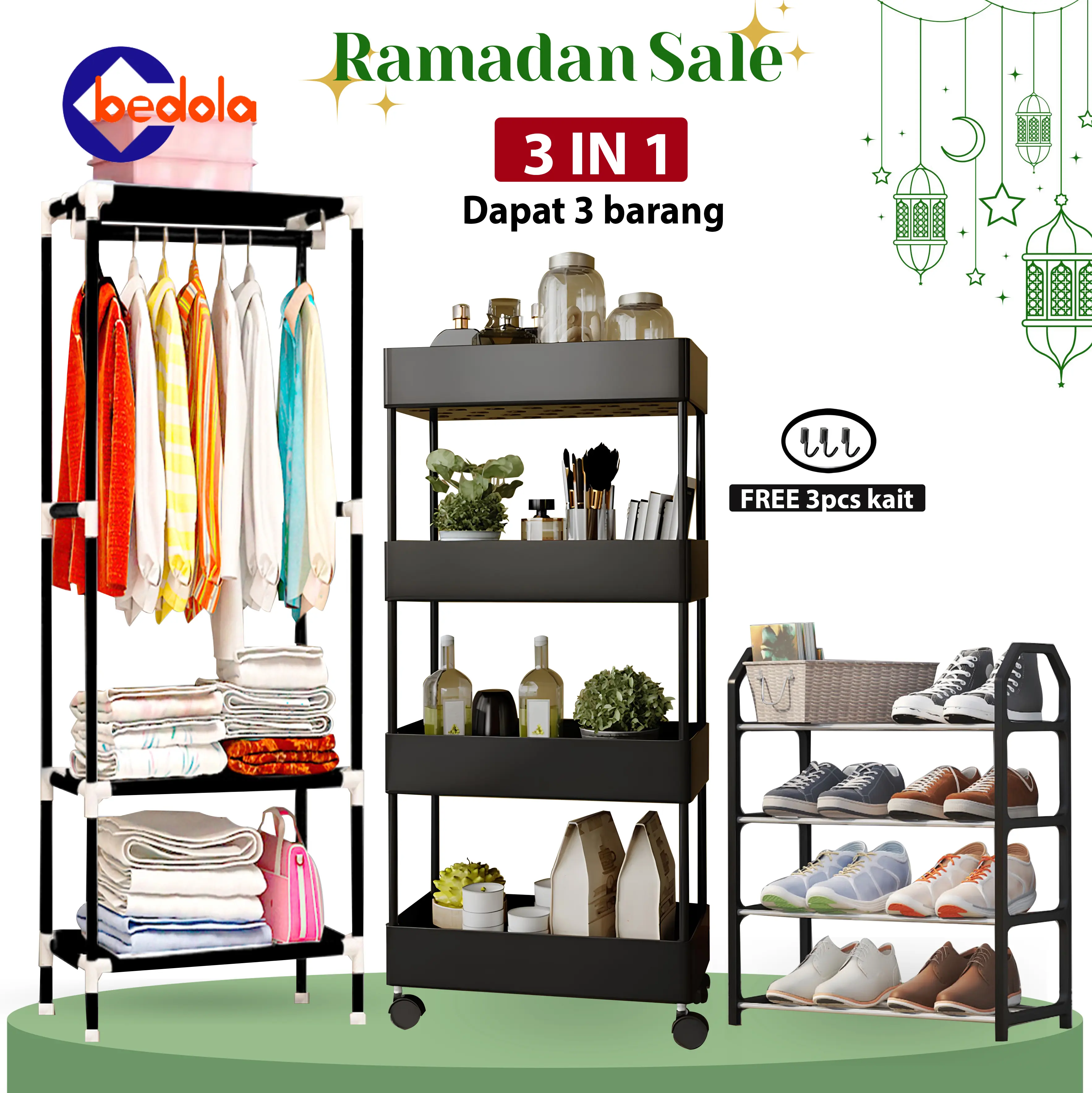 Bedola combo 3 in 1 (COD) persegi rak baju + square rak serbaguna 4 susun +rak sepatu 4 layer