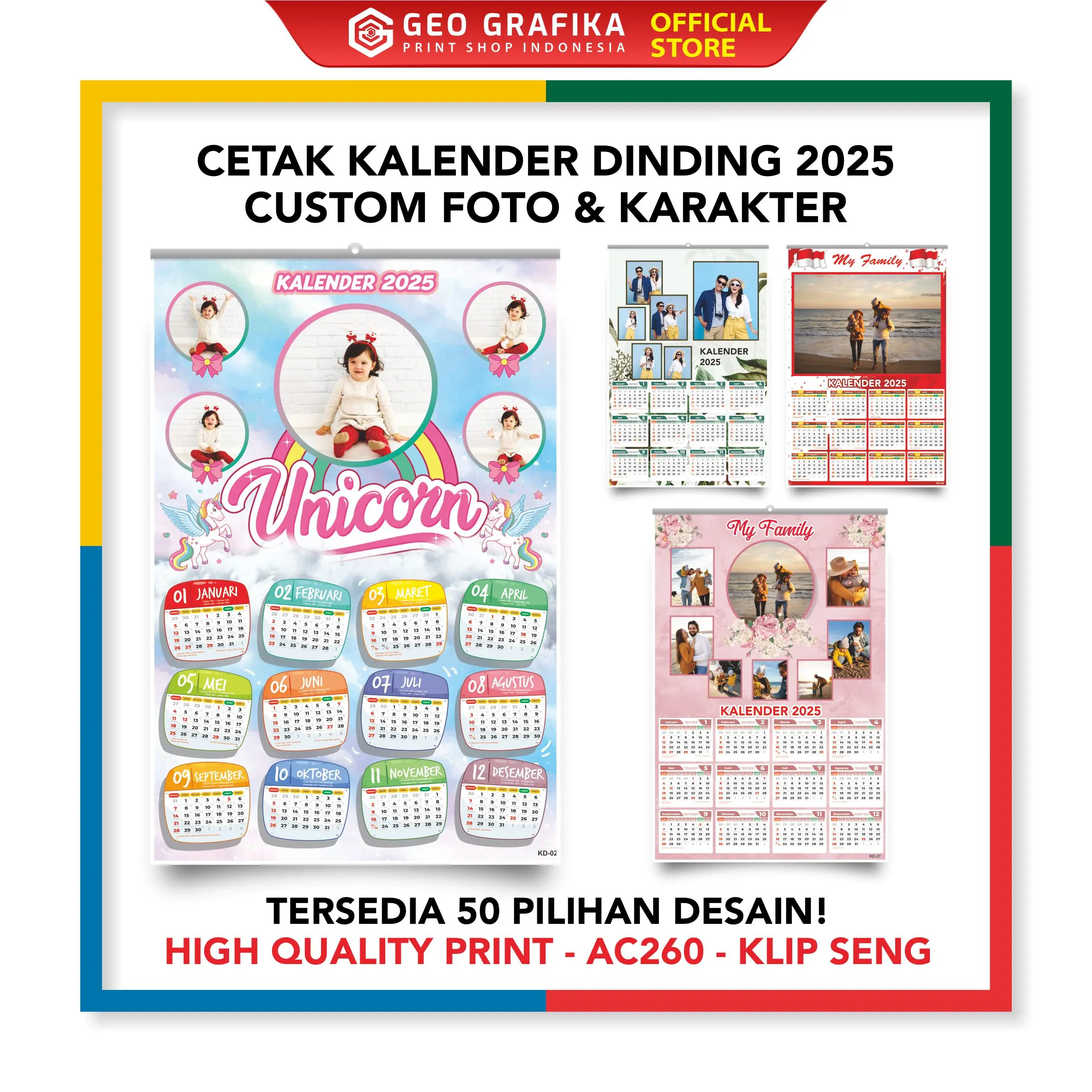 CETAK KALENDER FOTO 2025 CUSTOM KARAKTER FREE DESAIN kalender  2025