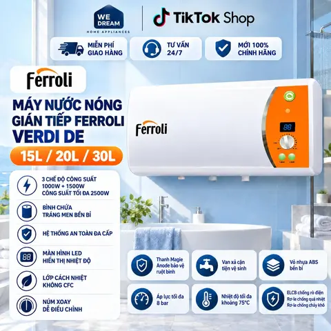 Máy Nước Nóng Gián Tiếp Ferroli Verdi DE 15L 2500W - Chính Hãng, Mới 100%