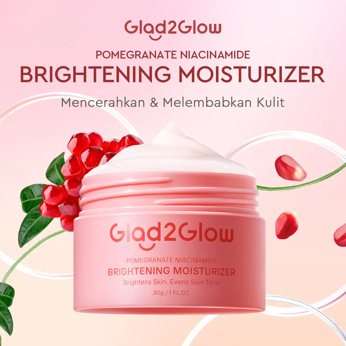 GLAD2GLOW Brightening Moisturizer Pomegranate Niacinamide Extract Hitam Mencerahkan Wajah Pencerah Pelembab Glowing whitening bright Mencerahkan Melembabkan Kulit skin skincare G2G