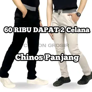 60 RIBU DAPAT 2 CELANA CHINOS PANJANG KATUN TWILL PINGGANG RIB STRETCH DENGAN TALI STOPER Celana Formal Kerja Casual Daily Harian Santai Pria Dewasa Size 27-38