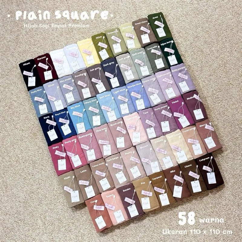 Anahijabku - Plain Square Hijab Premium Polycotton Ukuran 110 x 110 cm Jahit Tepi Rapih Segi Empat Bella Square Premium  Kerudung Nyaman Lembut Cantik Muslim